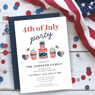 Invitación Fiesta moderna del 4 de julio en rojo, blanco y az