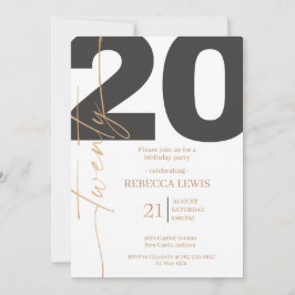 Invitación Fiesta moderna del vigésimo cumpleaños número 20