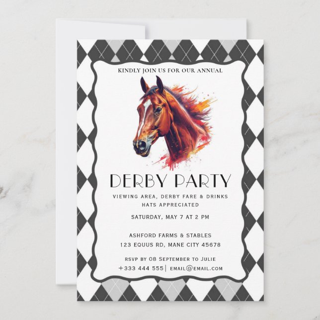 Invitación Fiesta Moderna Derby de Caballos de Carreras Invit (Anverso)