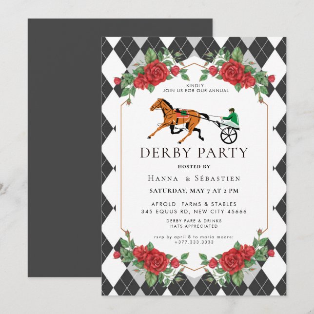 Invitación Fiesta Moderna Derby de Caballos Ecuestre (Anverso / Reverso)