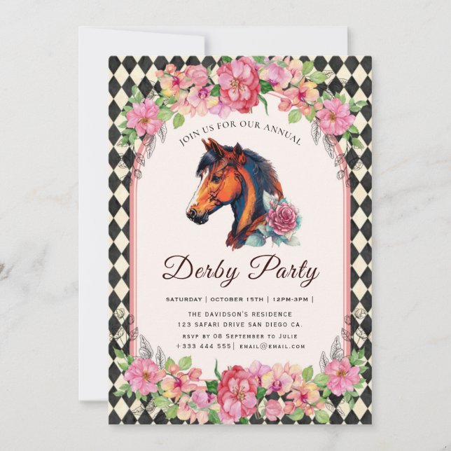 Invitación Fiesta Moderna Derby de Caballos Ecuestre (Anverso)