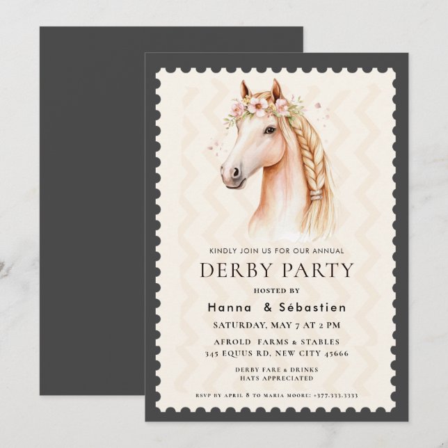 Invitación Fiesta Moderna Derby de Caballos Ecuestre (Anverso / Reverso)