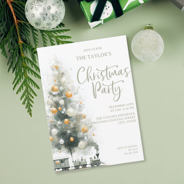 Invitación Fiesta Moderna Elegante de Navidad con Árbol de Pa (pastel watercolor christmas tree party invitation)