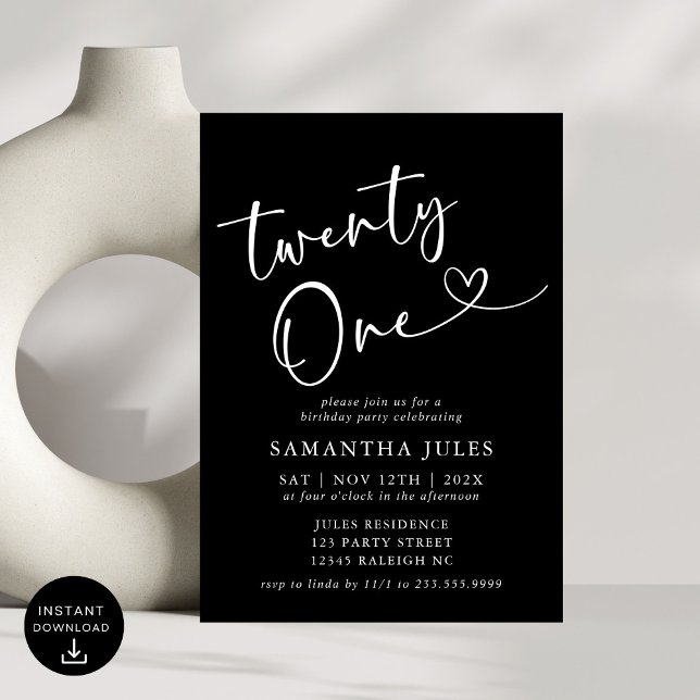 Invitación Fiesta moderna y elegante de cumpleaños número 21 (Subido por el creador)