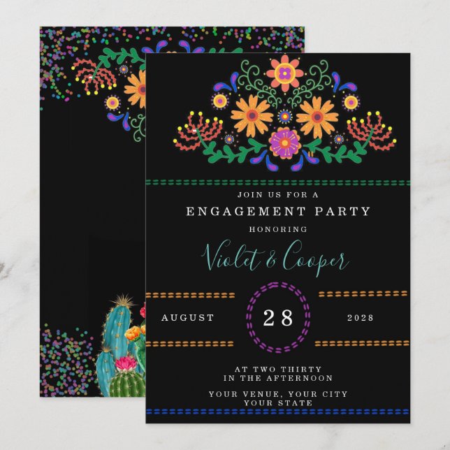 Invitación Fiesta moderna y fiesta de compromiso colorida de  (Anverso / Reverso)