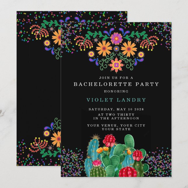 Invitación Fiesta moderna y fiesta de soltero de Cactus (Anverso / Reverso)
