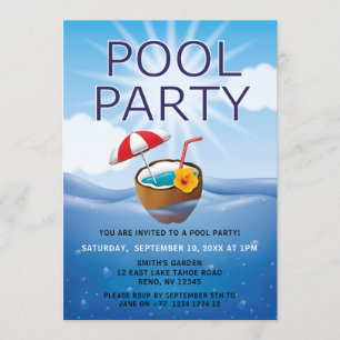 Invitación Fiesta Moderna y Sencilla junto a la Piscina