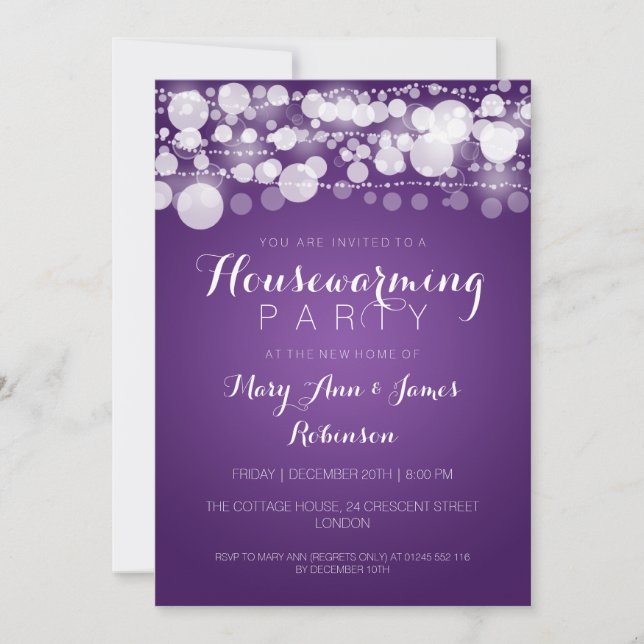 Invitación Fiesta moderno con puntos morados (Anverso)