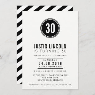 Invitación fiesta MODERNO DE 30 AÑOS INVITE el blanco negro