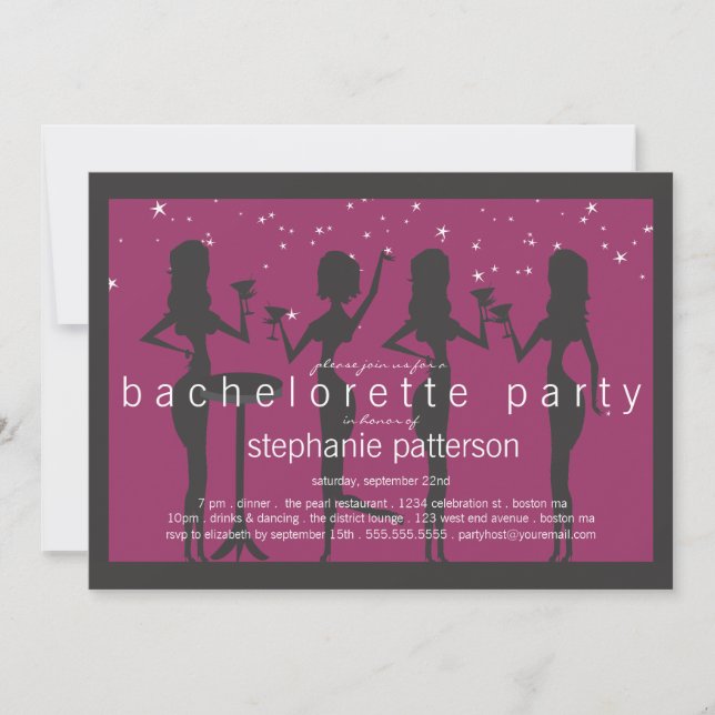 Invitación Fiesta moderno de Bachelorette del cóctel de las (Anverso)