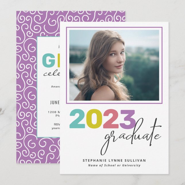 Invitación Fiesta moderno de graduados colorido y moderno (Anverso / Reverso)