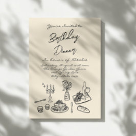 Invitación Fiesta moderno de la cena de cumpleaños dibujada a