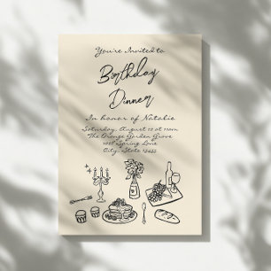 Invitación Fiesta moderno de la cena de cumpleaños dibujada a