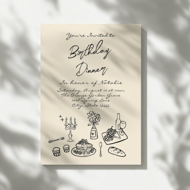 Invitación Fiesta moderno de la cena de cumpleaños dibujada a (Subido por el creador)