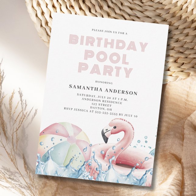 Invitación Fiesta moderno de la piscina de cumpleaños rosada (Subido por el creador)