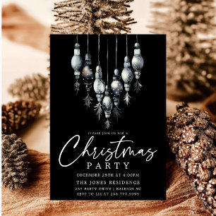 Invitación Fiesta moderno de Ornamentos de Navidad Blanco y N