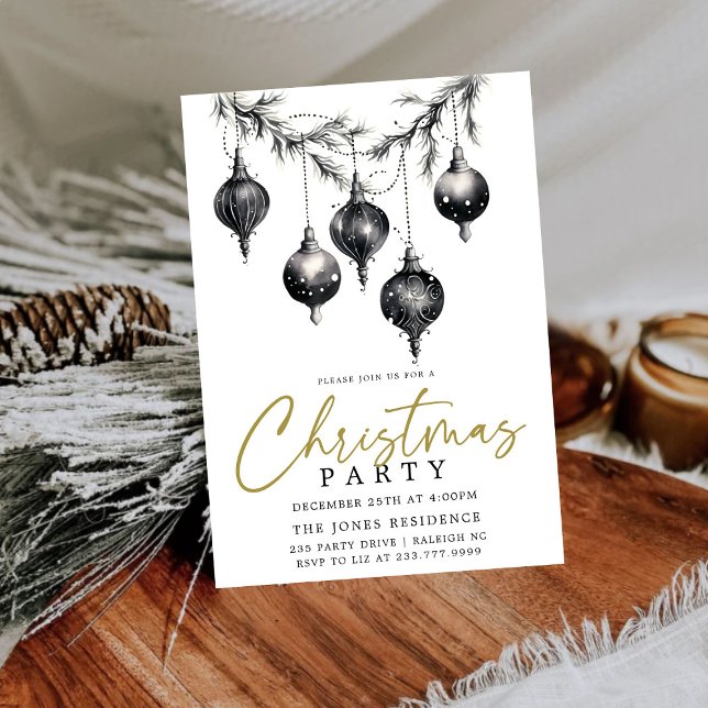 Invitación Fiesta moderno de Ornamentos de Navidad Blanco y N (Subido por el creador)