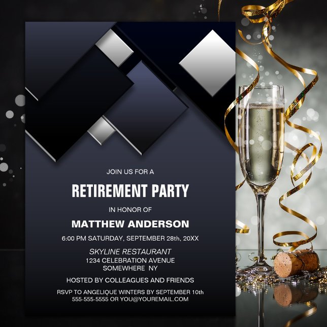 Invitación Fiesta moderno de retiro gris negro (Subido por el creador)