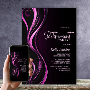 Invitación Fiesta moderno de retiro rosado negro
