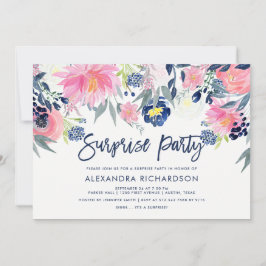 Invitación Fiesta moderno de Rubor y Navy Floral Surprise