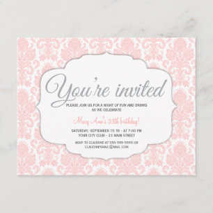 Invitación Fiesta moderno del rosa del damasco