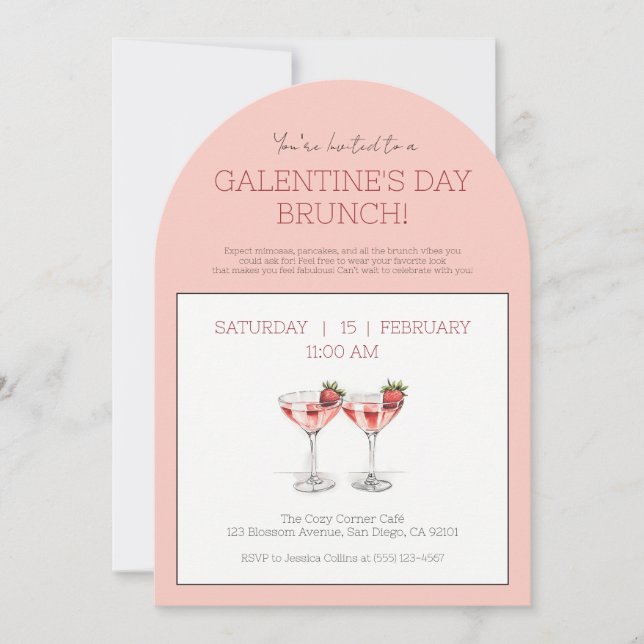 Invitación Fiesta moderno rosado de Brunch de Galentine Day (Anverso)