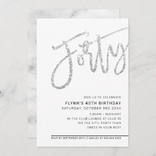 Invitación fiesta MODERNO SCRIPT 40 cumpleaños purpurina de p