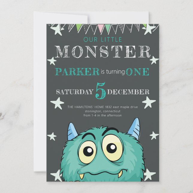 Invitación Fiesta Monster Kids Cumpleaños (Anverso)