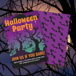 Invitación Fiesta morada de cementerio de Halloween