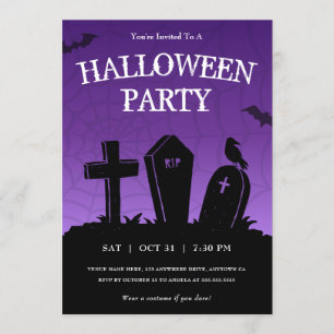 Invitación Fiesta morada de cementerio de lápidas en Hallowee