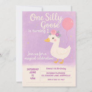 Invitación Fiesta morada del primer cumpleaños - una gallina 