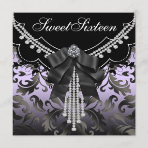 Invitación Fiesta morado negro Damasco dieciséis