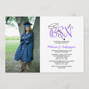 Invitación fiesta/morado para graduación de foto de enfermera