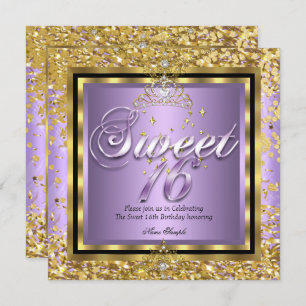Invitación Fiesta morado Princesa Sweet 16 Gold Lilac