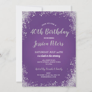 Invitación Fiesta morado y plateado elegante paracaídas de cu