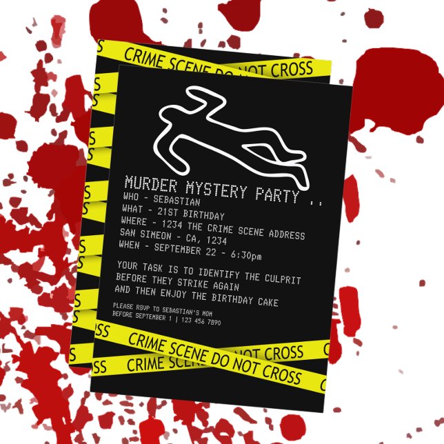 Invitación Fiesta Murder Mystery (Murder Mystery Party Invitation from Ricaso. Ideal for birthdays, Halloween, Police themed events)