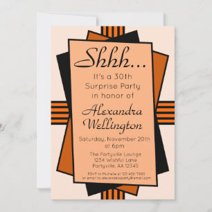 Invitación Fiesta naranja Art Deco Surprise Cumpleaños