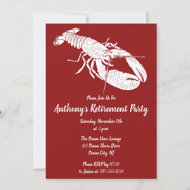 Invitación Fiesta Náutico del Lobster Rojo y Blanco (Anverso)