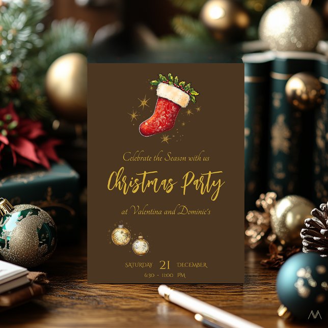 Invitación Fiesta navidad con fiesta mirando a Brown (Subido por el creador)