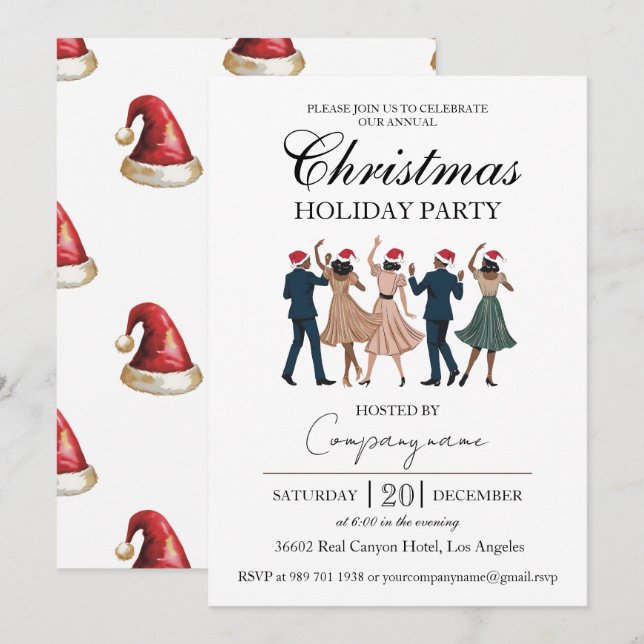 Invitación Fiesta Navidad Corporativa Elegante Retro Dance (Anverso / Reverso)