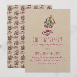 Invitación Fiesta navidad dibujó un doodle de árbol de Navida