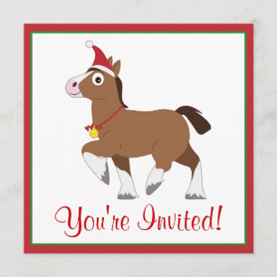 Invitación Fiesta navidad invitado con caballo en Santa Hat