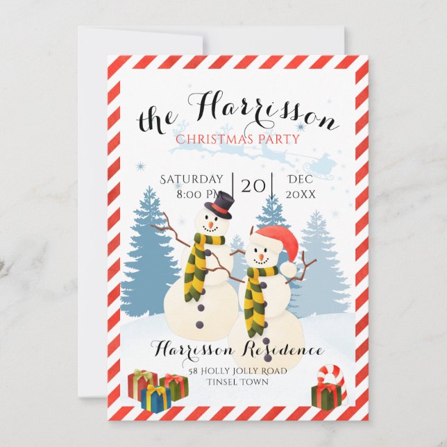 Invitación Fiesta navidad invitado con muñeco de nieve (Anverso)