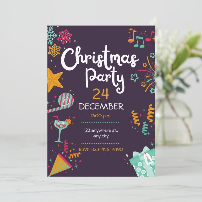 Invitación Fiesta navidad Jingle y Navidades de la moda music (Anverso de pie)