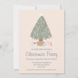Invitación Fiesta navidad Merry y un brillante árbol de Navid