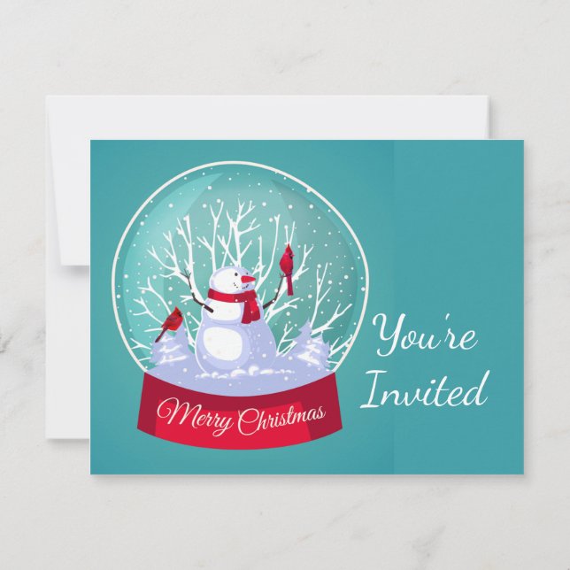 Invitación Fiesta navidad Snowglobe Cardenal Snowman Bird (Reverso)