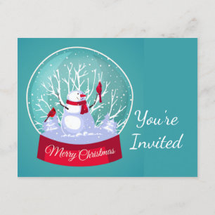 Invitación Fiesta navidad Snowglobe Cardenal Snowman Bird