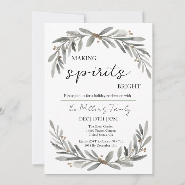 Invitación Fiesta Navidad Soft Pastel Wreath and Leaves (Anverso)