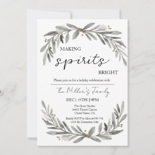 Invitación Fiesta Navidad Soft Pastel Wreath and Leaves
