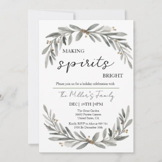 Invitación Fiesta Navidad Soft Pastel Wreath and Leaves